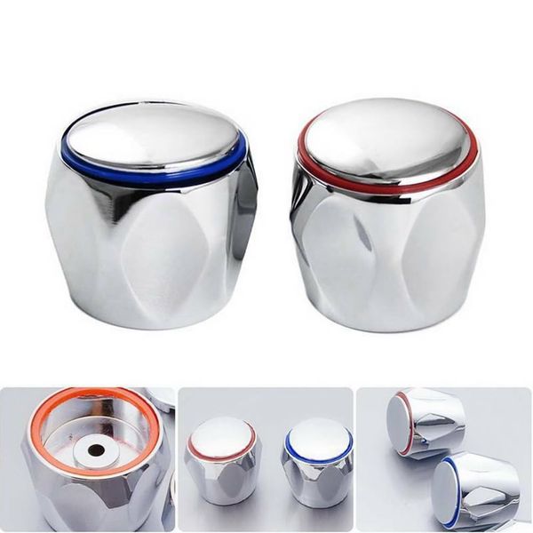 2 Sets Faucet Handle Knob Replacement Sink Tap Standard Hot Cold Tap Top Head Covers Chrome Plated Red and Blue Tap Top for Leaking Aging Taps