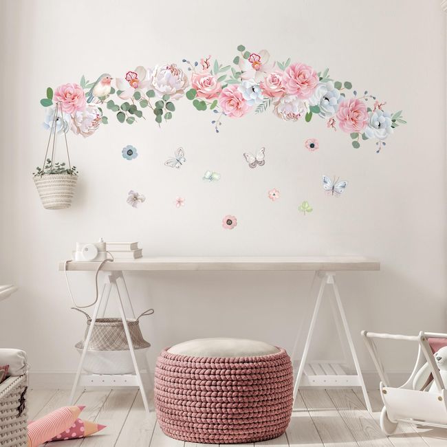 Tanlaby Pfingstrose Wandtattoo Bunte Blume Wandsticker Schmetterling Blume Wandaufkleber für Wohnzimmer Schlafzimmer Büros Sofa Hintergrund Hause Wanddekoration