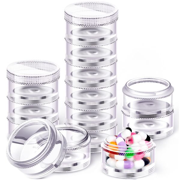 Sieral 2 Pieces 7 Day Stackable Pill Organizer Case Weekly Vitamin Supplements Holder Dispenser Organizer Clear 7 Day Travel Pill Container with Lids for Small Tablets Medications