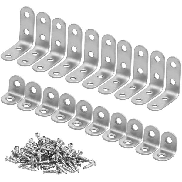 L Bracket, 20PCS Metal Brackets for Wood, Corner Bracket with Screws, Right Angle Bracket, L Shaped Brackets for Wood, Corner Brace for Shelves