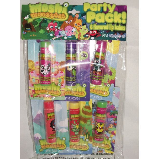 Moshi Monsters Party Pack 6 Flavored Lip Balm Set Chapped Chap Stick Moisturizer