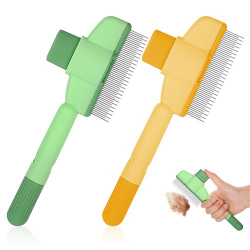 BOHUIZ 2 Pack Flea Comb for Cats Dogs Brush for Shedding with Release Button Fine Tooth Cat Combs for Grooming Pet Hair Removal Comb with Stainless Steel Teeth Self-Cleaning Pets Brush for Cat Dog Pet