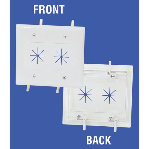 DATA COMM 45-0015-BK 2-Gang Cable Plate with Flexible Opening, Low-Profile Design, Conceals Up to 12 Cables, Easy In-Wall Installation for Home Theater & AV Setups, Black