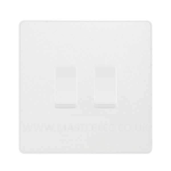 BG Evolve Pearlescent White 2 Gang Light Switch 1x Intermediate 1x 2 Way Custom Grid Switch