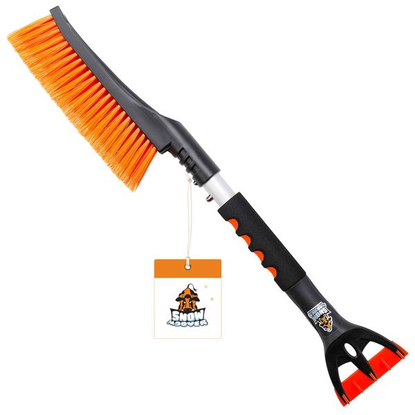 BIRDROCK HOME 24" Snow Brush with Detachable Ice Scraper for Car | 9" Wide Bristle Brush | Size: Car & Small SUV | Lightweight Aluminum Body with Ergonomic Grip