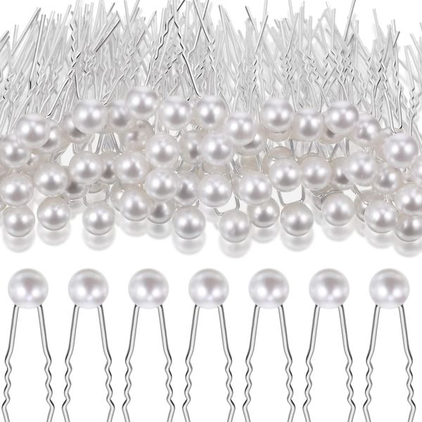 100 Pieces Pearl Hair Pins Wedding Bridal Flower Pins for Brides and Bridesmaids Hair Style Prom Party (0.3 Inch)