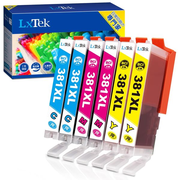 LxTek BCI-381XL Compatible Ink Cartridges for Canon 381 (Cyan, Magenta, Yellow) *2 Each, High Capacity, Instructions Included, Remaining Indicator/Individual Packaging, For Canon TS8130, TS8230,