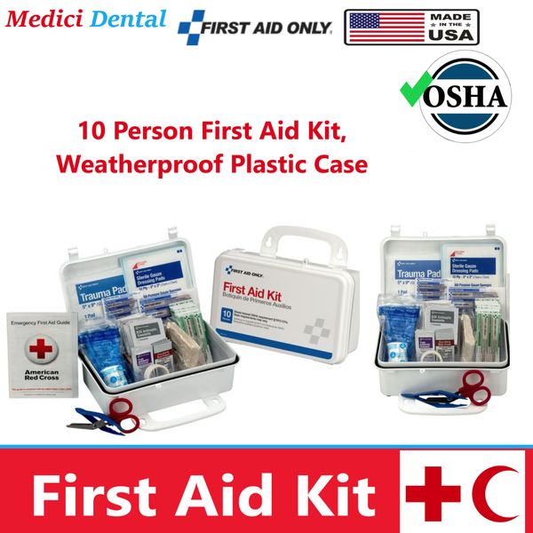 10 Person First Aid Kit, Weatherproof Plastic Case, 57 First Aid Supplies, FAO