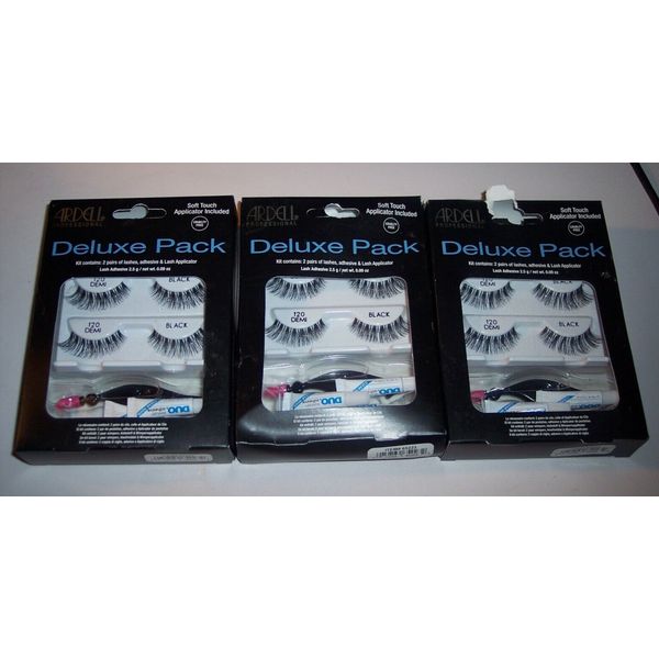 3 Ardell Eyelash 120 Demi Black Deluxe Kit Black BOX FLAWS AS SHOWN T6