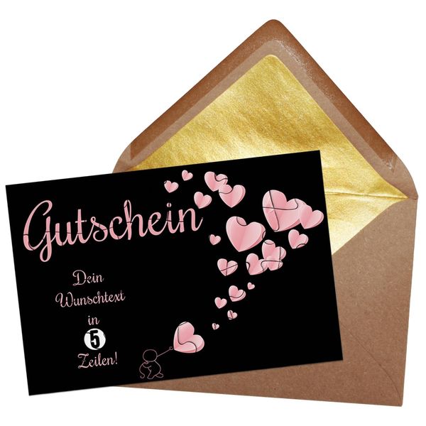 PR Print Royal Fotopuzzle als Gutschein - Motiv Herzen - Puzzle mit 5 Zeilen Text Personalisieren - Geschenk für Familie, Freunde, Verliebte | 24 Teile inkl. Briefumschlag mit Gold-Inlay