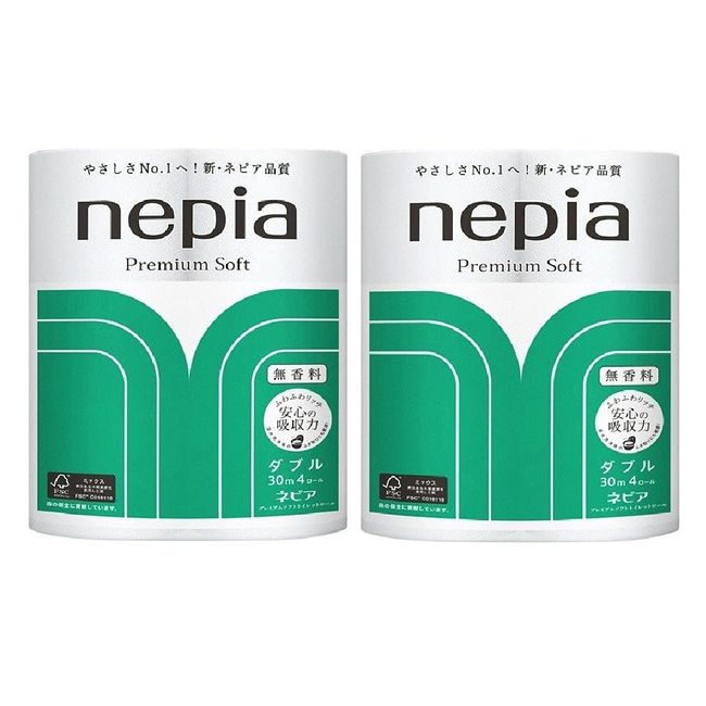 Nepia Premium Soft Toilet Roll, Double, 98.4 ft (30 m) Rolls x 4 Rolls x 2 Packs