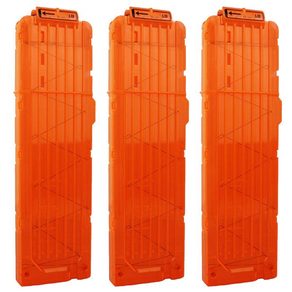 OIMIO 18-Darts Magazines Clips, 3 Pack 18 Darts Quick Reload Bullet Clips Magazine Clips for Nerf n-strike Elite Blaster Transparent (orange)