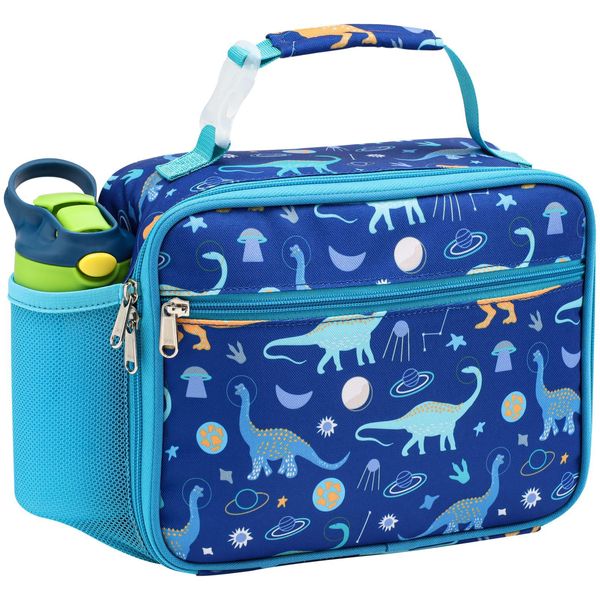 Bagseri Kids Lunch Bag Boys - Insulated Lunch Bag for Kids Reusable Leak-Proof Boys Lunch Box Kids Lunch Box for Daycare and School, Blue Space Dinosaur (Water Bottle Not Included)