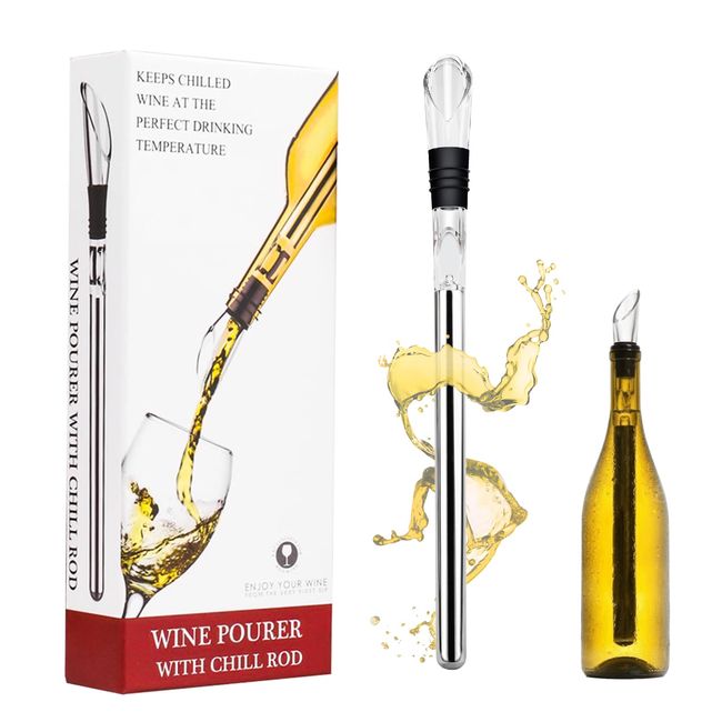 Weinkühlstab aus Edelstahl, Weinkühler Set Weinkühlstab mit Belüfter aus Edelstahl, Ideales Weinzubehör Geschenk für Weinliebhaber Bar Geschenk Frauen Männer, Rot- Weißwein Geschenkset