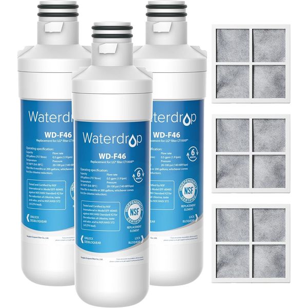 Waterdrop Replacement for LG® LT1000P® Refrigerator Water & Air Filter，3 Combo