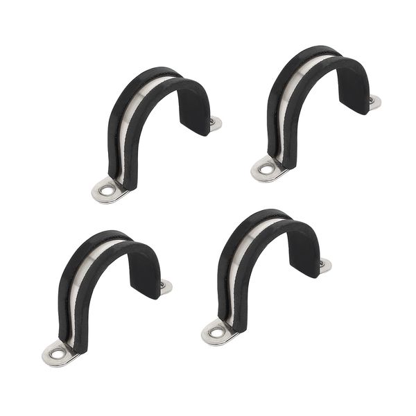 METALLIXITY 4pcs Rubber Cable Clamps 30mm 304 Stainless Steel U Shape Pipe Fitting Clamps for Tube Hose Cable Wire Black