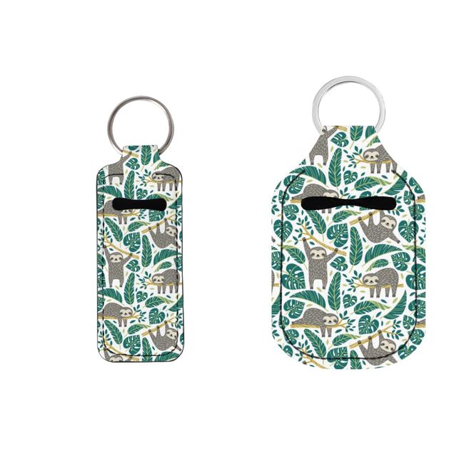 Coldinair Sloth Leaves Print Chapstick Holder Keychain and Travel Hand Sanitizer Bottle Holder Keychain for Women Girls