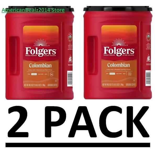 2 PACK FOLGERS COLOMBIAN GROUND COFFEE MEDIUM ROAST (40.3 oz) Total 80.6 oz