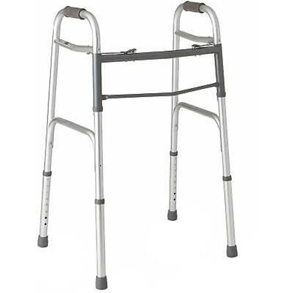 Folding Walker Deluxe Two-Button Mobility Aid Walking Home Health Care Disabled