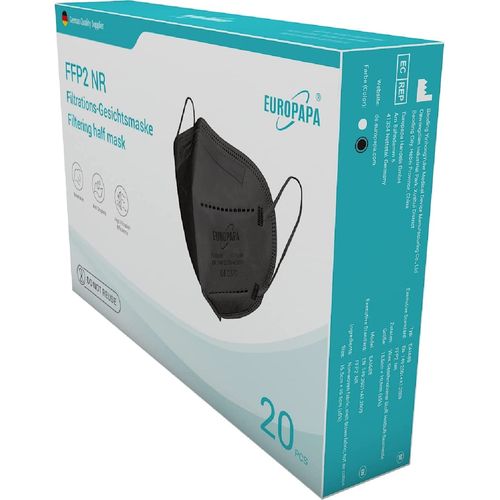 EUROPAPA® 40 x FFP2 Black Mask, 5-Layer Mouth Mask, Certified Respirator Masks, Hygienic Individual Packaging, EU 2016/425