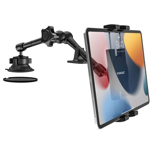 YOOZ Car/Truck Tablet Mount for Dashboard Windshield, Vehicle Heavy Duty Suction iPad Holder with Metal Arm for 4-12.9" Tablet & Phones, iPad Pro/Air/Mini, Galaxy, Lenovo, iPhone etc