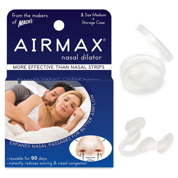 AIRMAX Nasal Dilator for Better Sleep - Natural, Comfortable, Anti Snoring Device, Snoring Solution for Maximum Airflow and Easier Breathing (Medium - Clear)