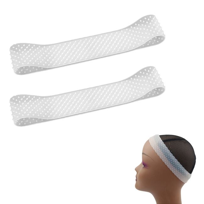 RDWESZOD 2 Pieces Adjustable Silicone Wig Band, Silicone Wig Headband, Non-Slip Wig Bands, Seamless Wig Band for Men and Women, Sports, Yoga (White)