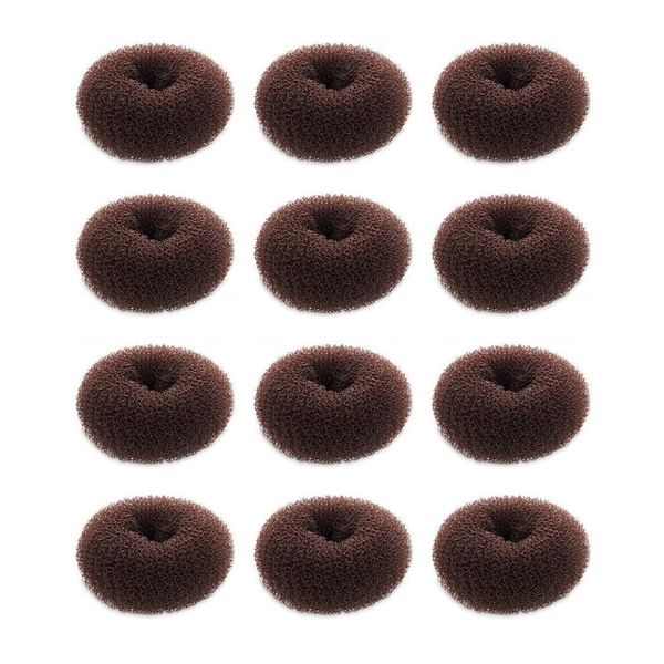 SQULIGT 12 Pcs Small Hair Bun Maker, Small Hair Donut Set for Kids Girls Women, Hair Donut Bun Maker Tool for Short and Thin Hair Crown Shapers Accessories (Size S/ 2.3 Inch, Dark Brown)