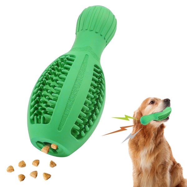 CyperGlory Squeaky Bowling Pin Rubber Dog Chew Toy: Dog Chewing Stick Toy, Treat Dispensing Puzzle for Small Medium Chewers - Perfect Interactive Gift for Teething & Mental Stimulation(Bowling Green)