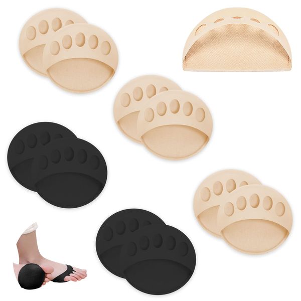 Keroius 5 Pairs Invisible Breathable Honeycomb Fabric Ball of Foot Pads, Thickened Soft Metatarsal Cushions Socks for Flats High Heels, Prevention Pain Relief Reusable (3 Beige / 2 Black)