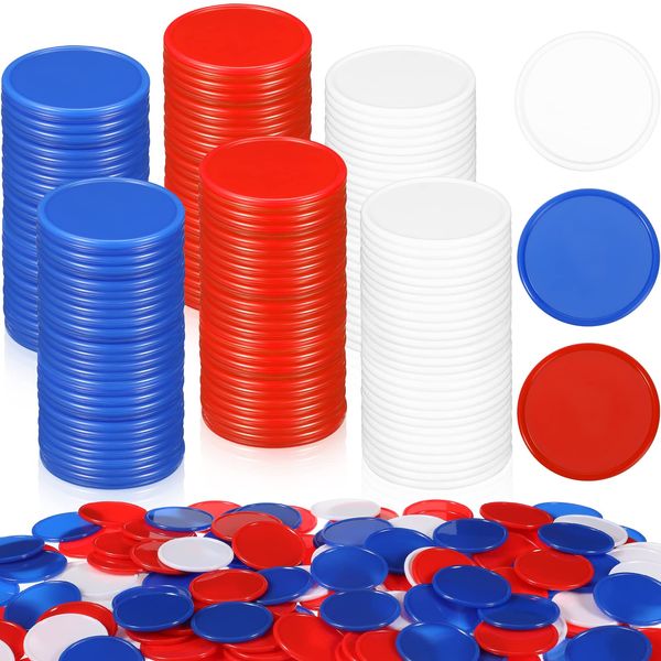 Wettarn 600 Pcs Plastic Poker Chips 1.45 Inch Game Chips 3 Colors Poker Chip Set Bingo Chips Blank Counting Chips or Adults Kids Poker Game Counters Learning Math Counting Play, Red, Blue, White