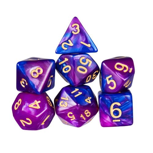 trpg Dice, 7 Dice, Polyhedral Dice, Includes Iron Box for Storage, Suitable for Cthulhu Mythology, TRPG Card Games, Education, Education, and More (Blue, Purple)