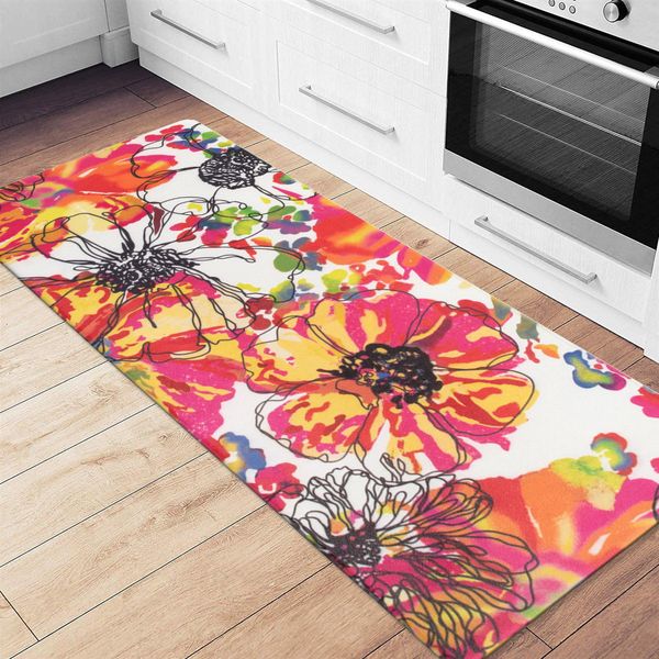 Rugshop Kitchen Floor Mats Modern Bright Flowers Anti-Fatigue Standing Bath Mat