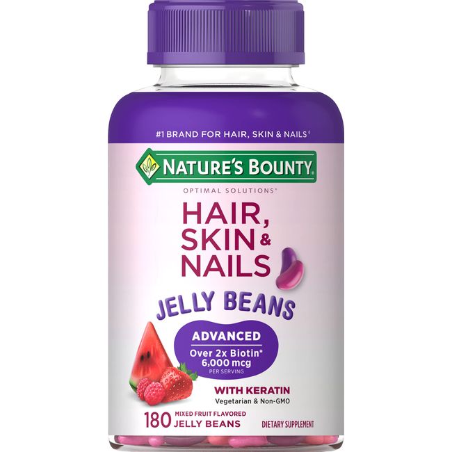 Nature's Bounty Optimal Solutions Advanced Hair, Skin & Nails Jelly Beans with Biotin, Mixed Fruit Flavor, 180 Count