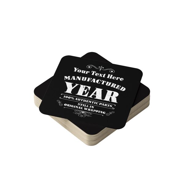Personalised Beer Mats Pack of 24 - Birthday Coasters Party Decorations - Absorbent Recyclable Square Cardboard Gifts for Parties Home Bars Pubs - Manufactured - Black - ADD a Name and Age