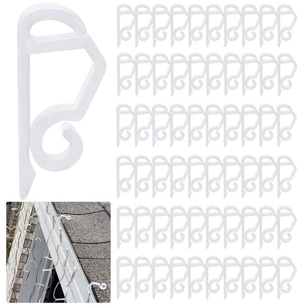 120PCS Christmas Light Clips Outdoor Gutter Hooks Christmas Lights Hooks Clips Mini Plastic Gutter Hanging Hooks Weatherproof Outdoor Light Clips Holiday Light Clips for Christmas Decoration (White)