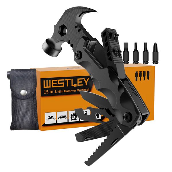 Gifts for Men Unique, WESTLEY Multitool, 15 in 1 Survival Gear, Camping Accessories, 4 Screwdrivers heads with Magnetic, Christmas Gifts for Men, Lock Function, cool gadgets for men WT15H