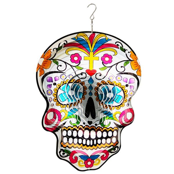 Fonmy Kinetic 3D Metal Garden Wind Spinner Unique Gifts Outdoor Decorations Quality Hanging Ornament for Home and Garden 12inch Mandala Silver Sugar Skull Wind Spinners