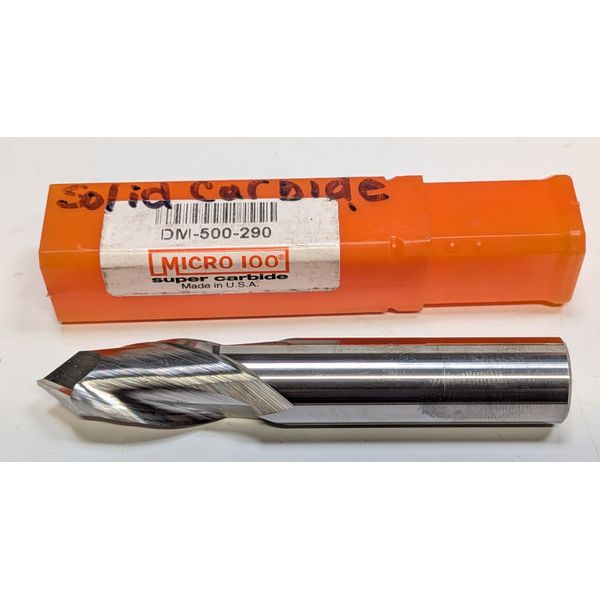NEW MICRO 100  DM 500-290 1/2" SOLID CARBIDE 2 FLUTE DRILL MILL 90 DEGREE