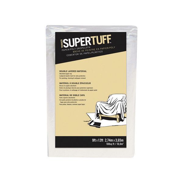 Trimaco 2301 SuperTuff White Paper & Poly Drop Cloth 9 x 12 ft.