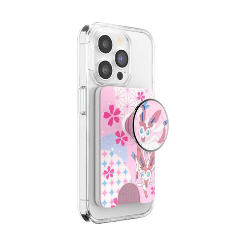 PopSockets Phone Wallet with Expanding Grip and Adapter Ring for MagSafe, Phone Card Holder, Wireless Charging Compatible, Wallet Compatible with MagSafe, Pokemon - Enamel Sylveon's Dream