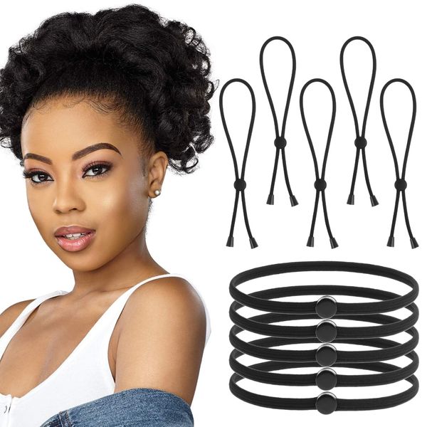 10Pcs Adjustable Hair Tie for Thick Hair, Afro Puff Ponytail Ties, Puff Cuff for Natural Hair, Adjustable Headband Pineapples Hairstyles for Black Women Girls