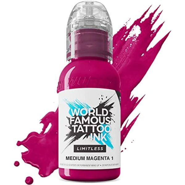 World Famous Limitless Tattoo Ink, Vegan Professional Premium Permanent Tattooing Inks, Medium Magenta 1, 29.5 ml