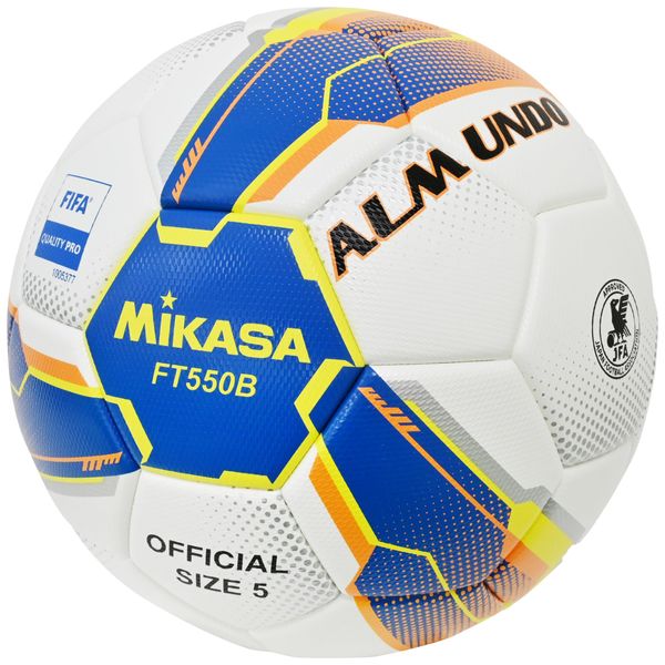 Mikasa Soccer Ball, No. 5 Ball, Japan Soccer Association Test Ball, ALMUNDO (General Use, University, High School, Junior High School Students), Sticking, Blue/Yellow, FT550B-BLY-FQP, Recommended