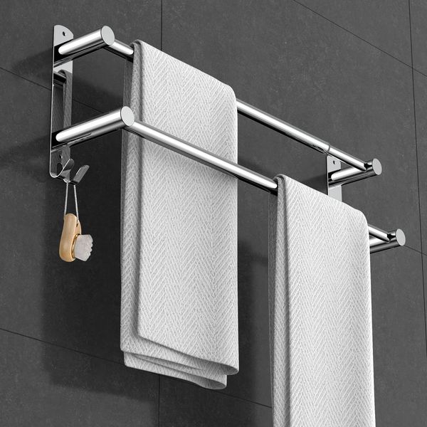 Stretchable 16-30 Inches Towel Bar for Bathroom Kitchen Hand Towel Holder Dish Cloths Hanger SUS304 Stainless Steel RUSTPROOF Wall Mount No Drill Sdjustable (Two BAR)