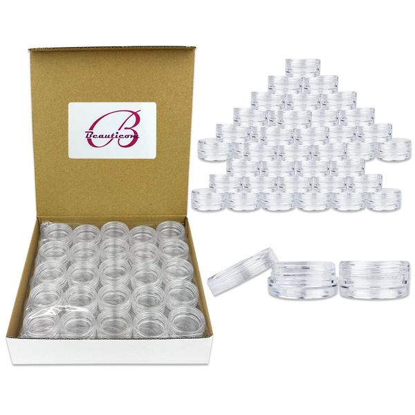 Beauticom 3G/3ML Round Clear Jars with Screw Cap Lids (Quantity: 200pcs)