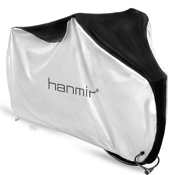 Hanmir Bicycle Cover, Bicycle Cover, Thick, Security, Windproof, Dustproof, Heat Resistant, UV Protection, Water Repellent, Tear Resistant, Keyhole Theft, Rain and Snow, Compatible Up to 29 Inches, Storage Bag Included, Silver