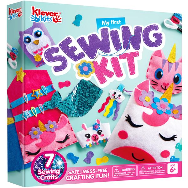 Klever Kits 7 Sewing Projects- My First Felt Sewing Kit- Easy DIY Wildlife Artworks of Unicorn Pillow and Mermaid Card Holder, Gift for Kids Aged 6+