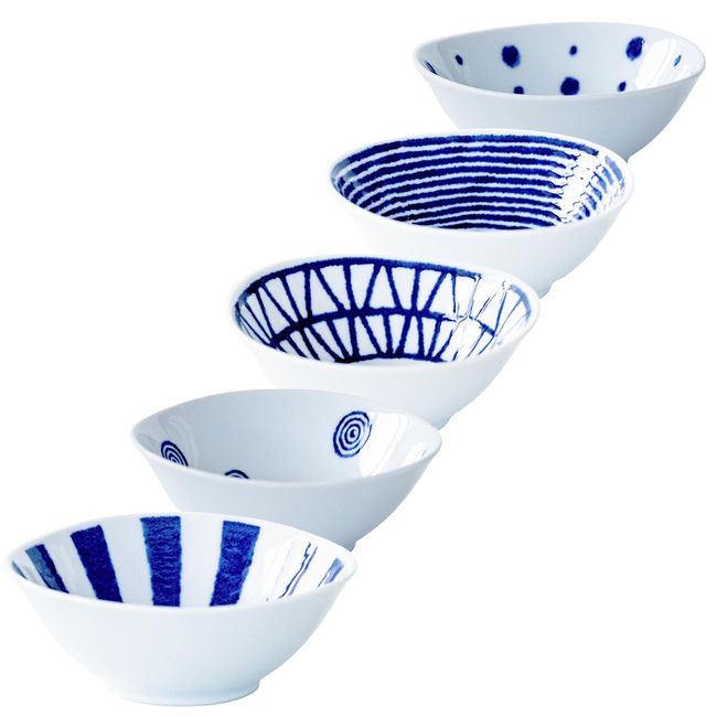 Saikai Pottery Hasami Ware Plate Set, Lightweight, Small Bowl, Mini Bowl, 5 Patterns, Dinnerware Set, Diameter Approx. 3.9 inches (10 cm), Indigo Ball Pattern, Gift, Birthday, Scissors, Tableware, Stylish, Microwave, Dishwasher Safe, Japanese Tableware, M