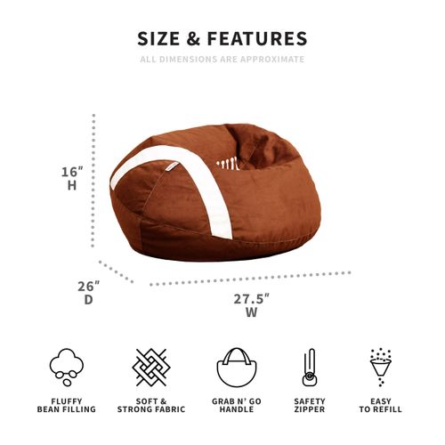 Big Joe Sports Ball Bean Bag Chair, Football Plush, Soft Polyester, 2.5 feet